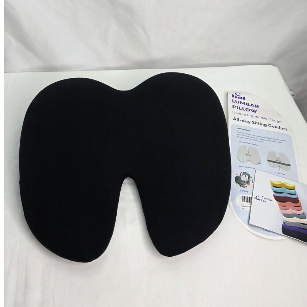 C CUSHION LAB Black Extra Dense Lumbar Pillow for Lower Back Pain Relief w Strap